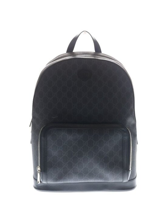 Gucci GG Supreme Interlocking Backpack Black Leather Silver main image 5